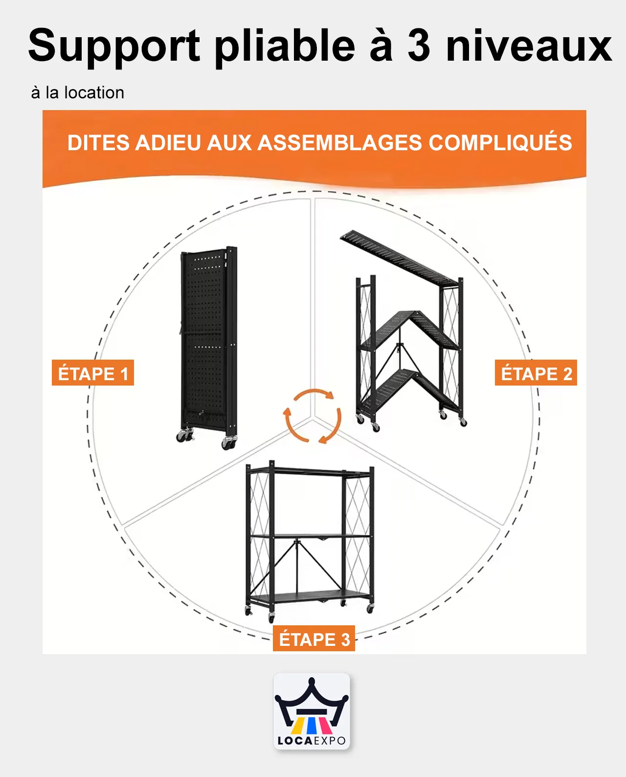 4f- Support pliable à 3 niveaux sur roulettes