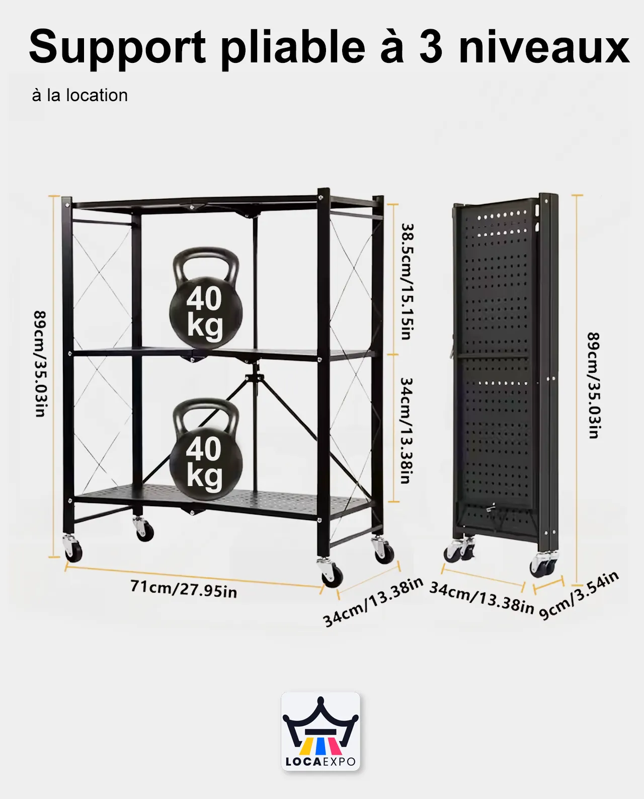 4f- Support pliable à 3 niveaux sur roulettes – Image 2