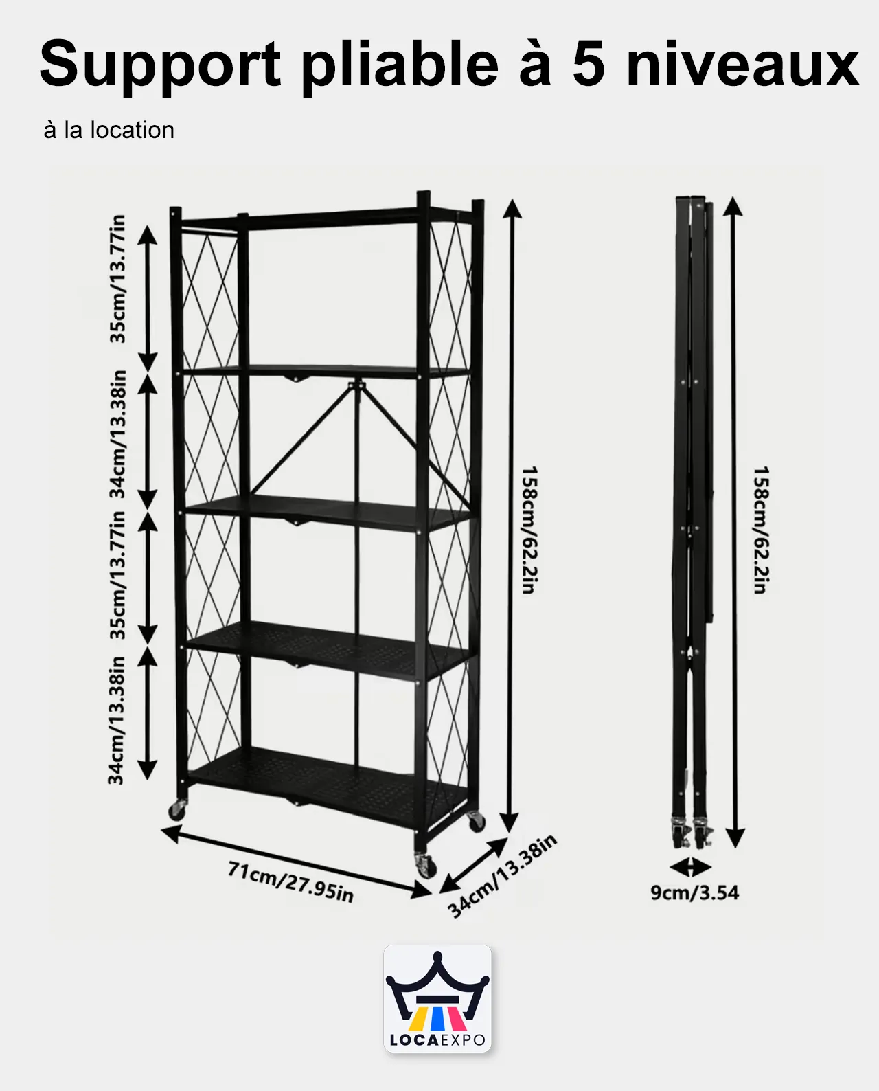 4d- Support pliable à 5 niveaux sur roulettes – Image 2